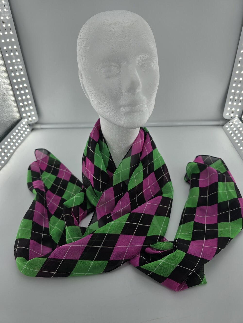 Cejon Accessories Pink and Green Argyle Scarf